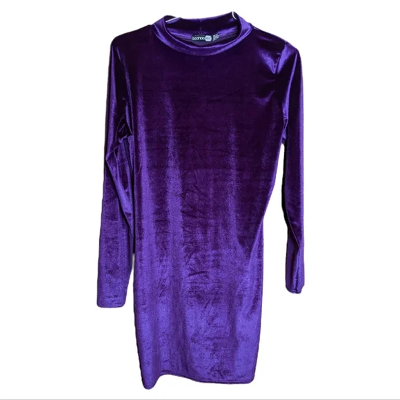 Boohoo | Dresses | Boohoo Night Velvet Purple Mock Neck Long Sleeve Dress  Womens Size | Poshmark